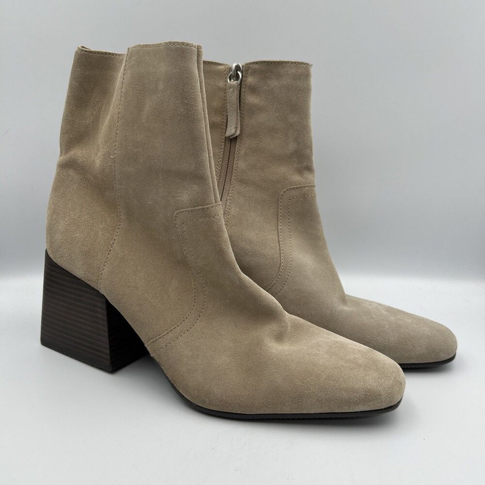 NWT - Blondo Size 11M Tan Cowhide Suede Salome Waterproof Ankle Boots Block Heel